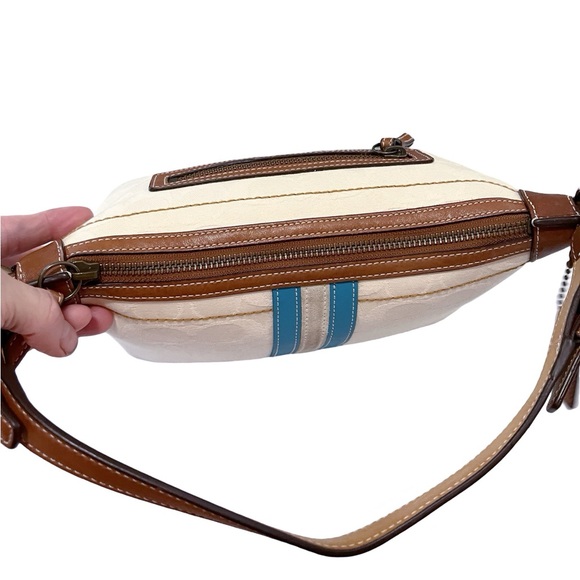Coach Vintage Signature Striped Cream on Cream Jacquard & Brown Leather Baguette - Picture 7 of 7